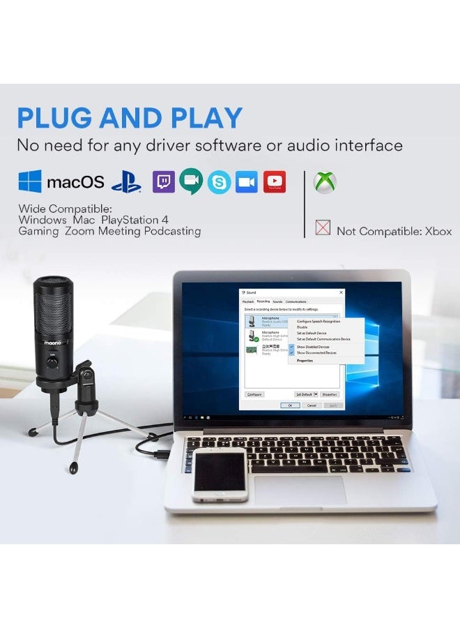 ماونو AU-PM461TR ميكروفون مكثف USB للكمبيوتر واللابتوب والغناء، ميكروفون تسجيل احترافي مع تحكم في مستوى الصوت للألعاب والبودكاست والاستوديو والبث والفلوغ - Image 5