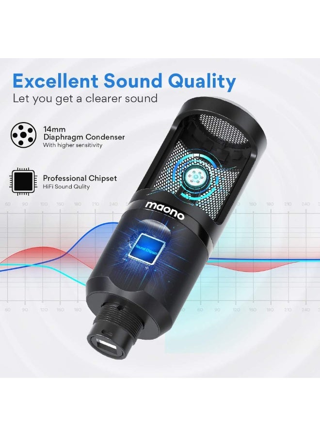 ماونو AU-PM461TR ميكروفون مكثف USB للكمبيوتر واللابتوب والغناء، ميكروفون تسجيل احترافي مع تحكم في مستوى الصوت للألعاب والبودكاست والاستوديو والبث والفلوغ - Image 2