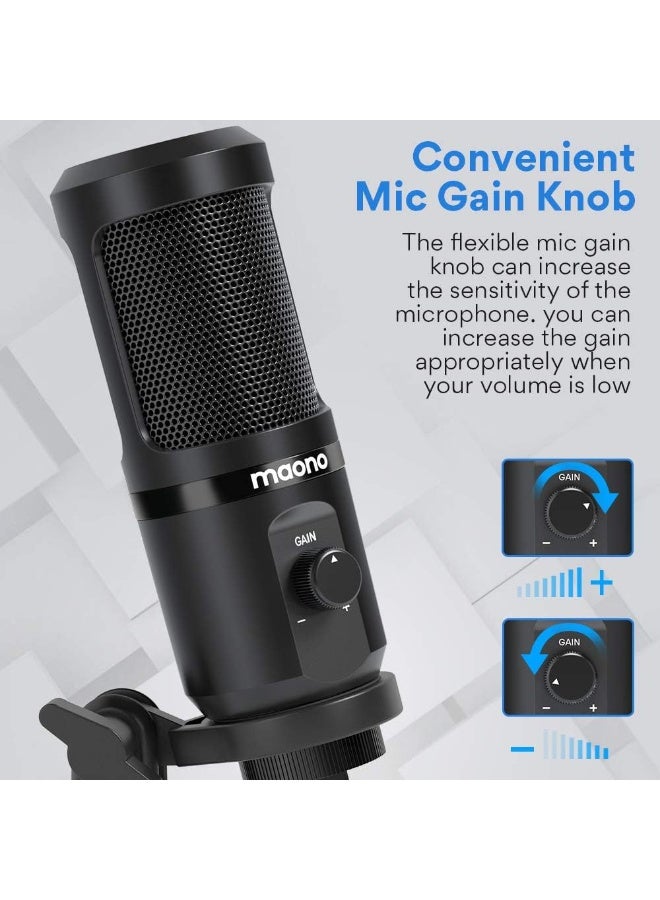 ماونو AU-PM461TR ميكروفون مكثف USB للكمبيوتر واللابتوب والغناء، ميكروفون تسجيل احترافي مع تحكم في مستوى الصوت للألعاب والبودكاست والاستوديو والبث والفلوغ - Image 4