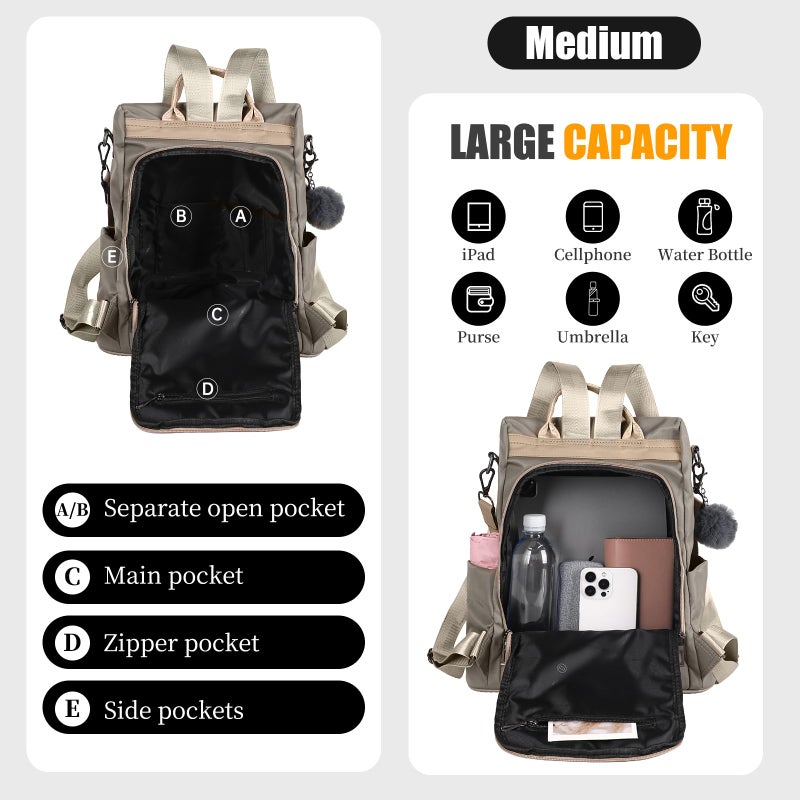 PINCNEL Women Backpack Purse Waterproof Nylon Anti-theft Rucksack Lightweight Shoulder Bag - Image 5