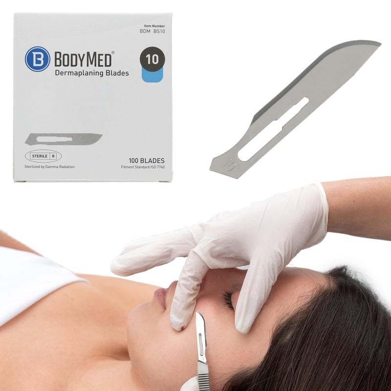 BodyMed شفرات ديرمابلانينغ BodyMed #10 من الفولاذ الكربوني، 100 قطعة - معقمة للجراحة، العناية بالبشرة، إزالة الشعر، وإجراءات طب الأقدام - شفرة تفاصيل صغيرة للاختصاصيين في التجميل - Image 1
