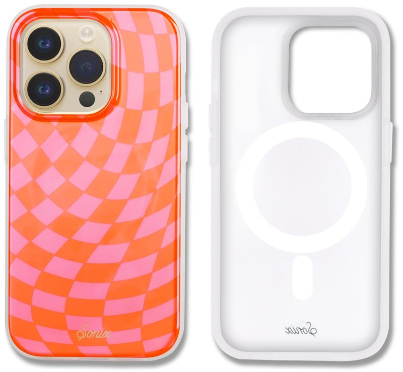 Sonix Case for iPhone 14 Pro Max Compatible with MagSafe 10ft Drop Tested Checkered Orange Pink - Image 2