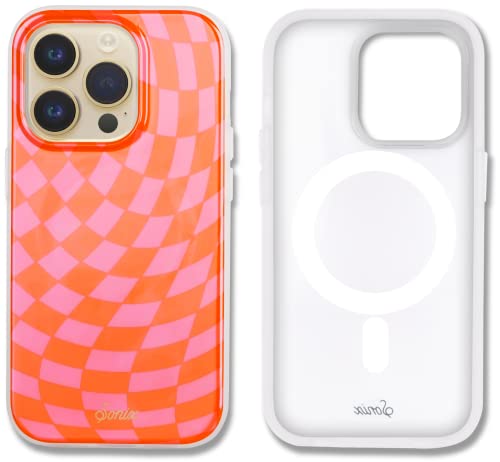 Sonix Case for iPhone 14 Pro Max Compatible with MagSafe 10ft Drop Tested Checkered Orange Pink - Image 1