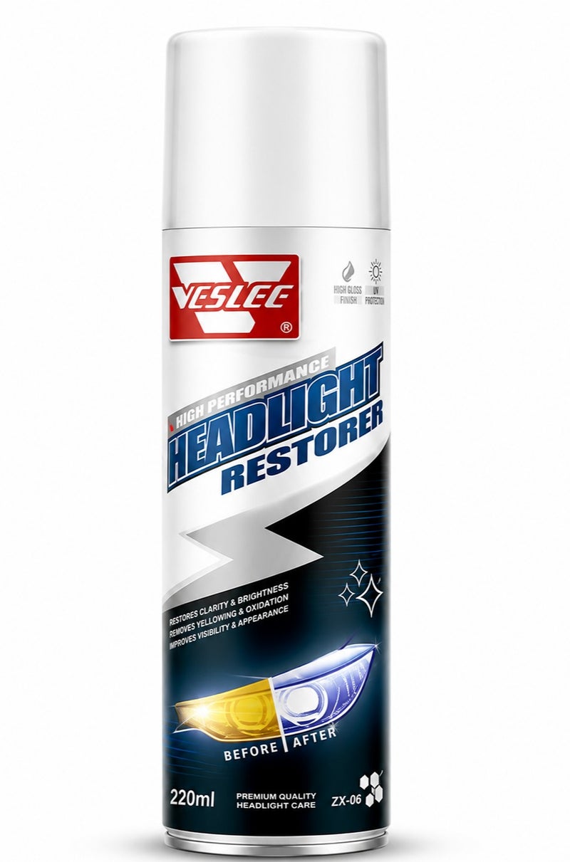 VESLEE Headlight Restorer Spray 220ml, Car Headlight Restoration Cleaner, Headlamp Lens Cleaner, Removes Oxidation and Yellowing, Restores Clear Lens Finish, Improves Headlight Appearance, Fast Dry Formula, Car Exterior Care Spray . - Image 1