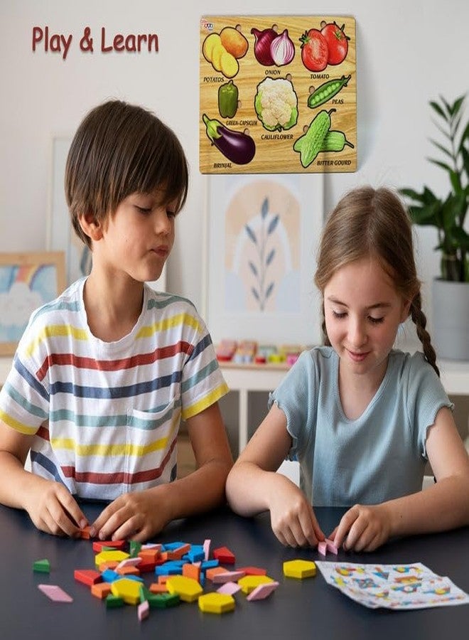 Vastate Wooden Vegetable Puzzle Board 28×20cm - Educational Toy for Kids, Interactive Learning Tool to Enhance Shape, Color & Vegetable Recognition Skills (Pack of 1) - Image 3