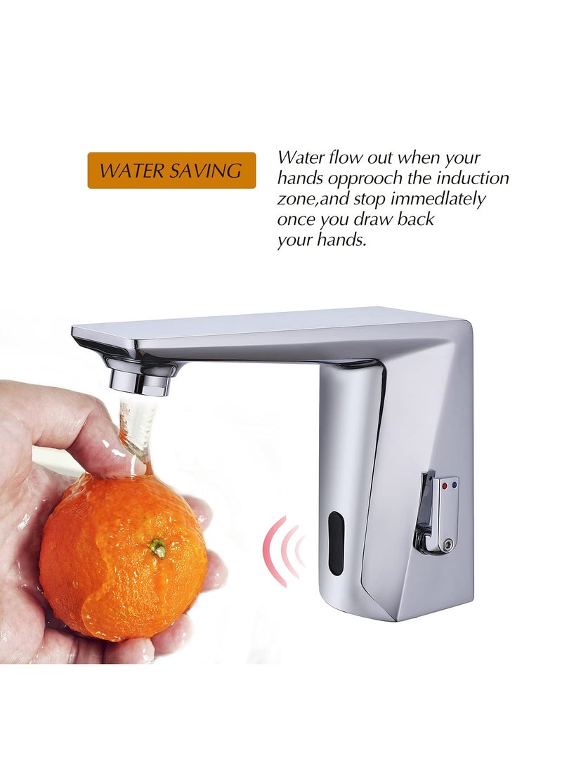 Excefore - Automatic Sensor Faucet, Touchless Faucet for Bathroom, Chrome Vanity Faucets, Easy Installation Hand Free Faucet with Temperature Adjustable Knob Ideal for School Home Hotel - Image 1