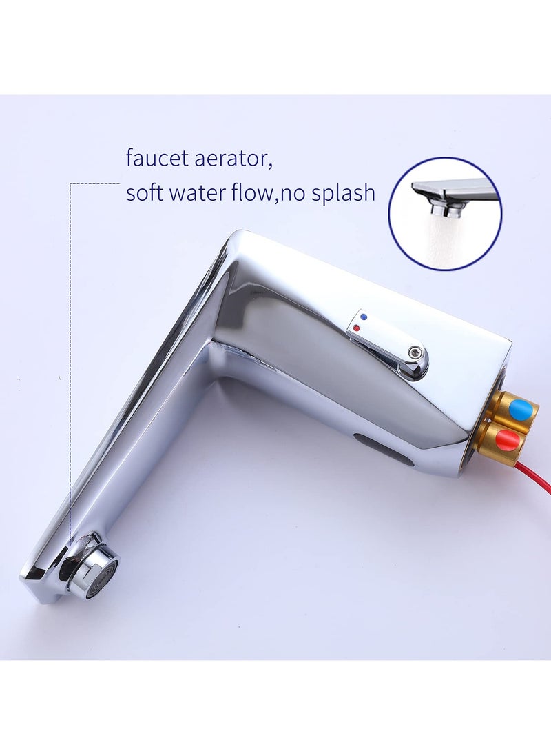 Excefore - Automatic Sensor Faucet, Touchless Faucet for Bathroom, Chrome Vanity Faucets, Easy Installation Hand Free Faucet with Temperature Adjustable Knob Ideal for School Home Hotel - Image 1