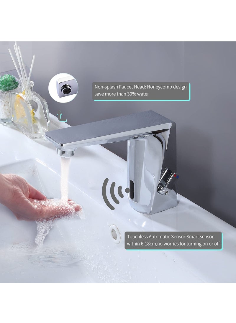 Excefore - Automatic Sensor Faucet, Touchless Faucet for Bathroom, Chrome Vanity Faucets, Easy Installation Hand Free Faucet with Temperature Adjustable Knob Ideal for School Home Hotel - Image 1