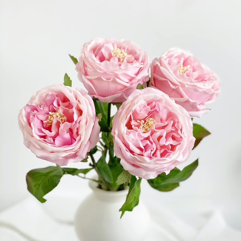 YalzoneMet 35 Big Bloom Rose Artificial Flowers Light Pink 4Pcs Real Touch Rose Faux 177 Inch Long Stem Austen Roses Peonies Fake Flowers for Home Kitchen Party Christmas Flower Wedding Decor