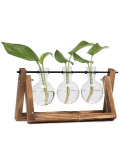 ORiTi Hyindoor Plant Terrarium with Vintage Wooden Stand and Metal Rotating Rod for Hydroponics Propagation Station  - Image 1