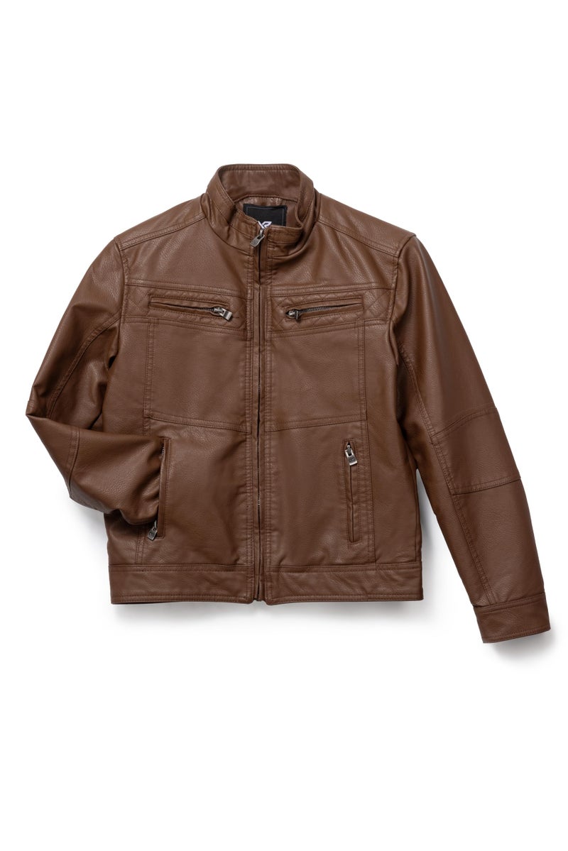X RAY Teen Faux Leather Jacket for Fall & Winter, Kids Outerwear Coat, Motorcycle PU Leather Jacket for Boys, Tan, Large - Image 3