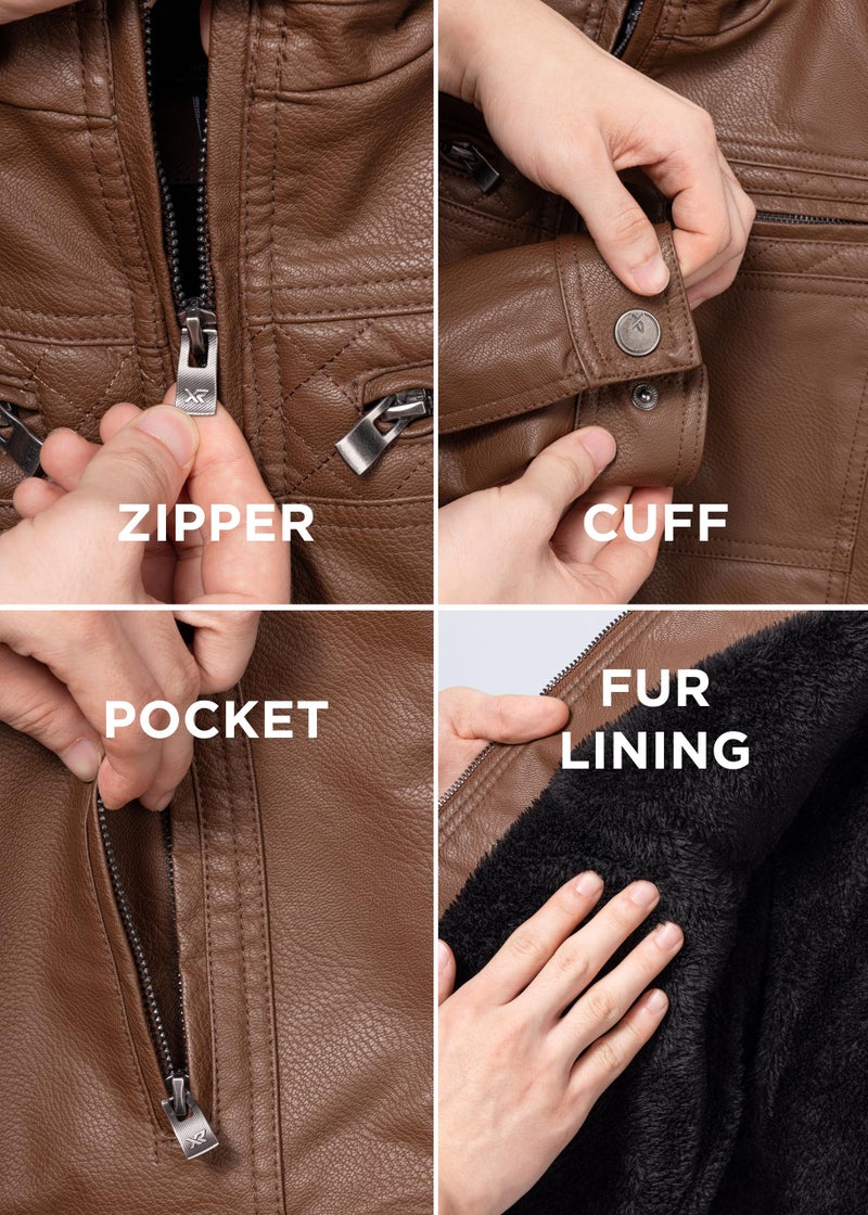 X RAY Teen Faux Leather Jacket for Fall & Winter, Kids Outerwear Coat, Motorcycle PU Leather Jacket for Boys, Tan, Large - Image 5