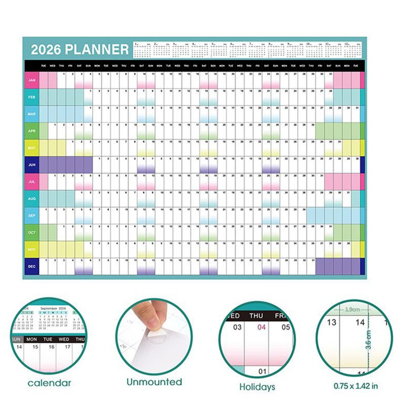 2026 Wall Calendar 12 Months Large Grid Planner with Stickers for School Teachers Family Meal Planning - Image 5