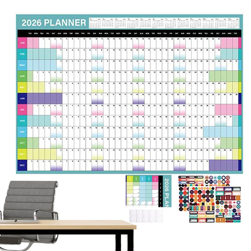 2026 Wall Calendar 12 Months Large Grid Planner with Stickers for School Teachers Family Meal Planning - Image 2
