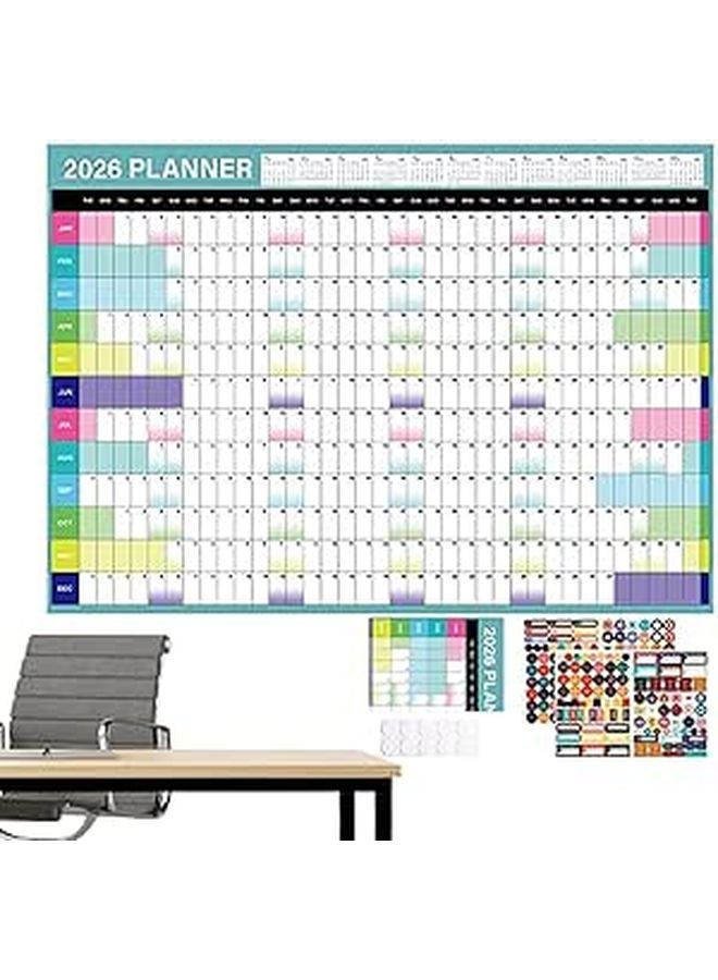 2026 Wall Calendar 12 Months Large Grid Planner with Stickers for School Teachers Family Meal Planning - Image 1