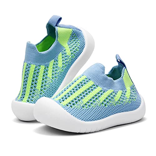 OAISNIT Baby Boy Girl Shoes Breathable Mesh Sneakers Lightweight Non-Slip Toddler Walking Shoes Infant First Walkers 6-24 Months(18-24 Months, 1-Stripe Blue) - Image 1