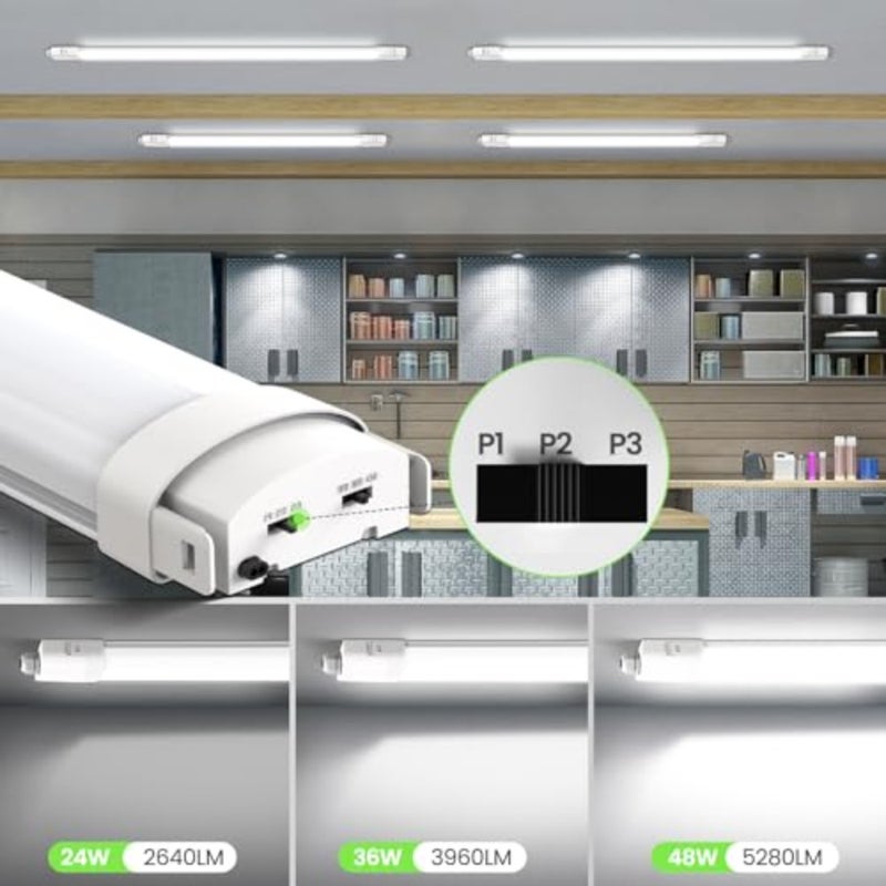 Pack of 2 LED Wet Room Light 120 cm, 3WT 24W/36W/48W LED Tube, 3CCT IP65 Waterproof Wet Room Lamp, Workshop, Ceiling Light for Garage, Basement, Workshop, Wet Room, Bathroom, Office, Warehouse - Image 4