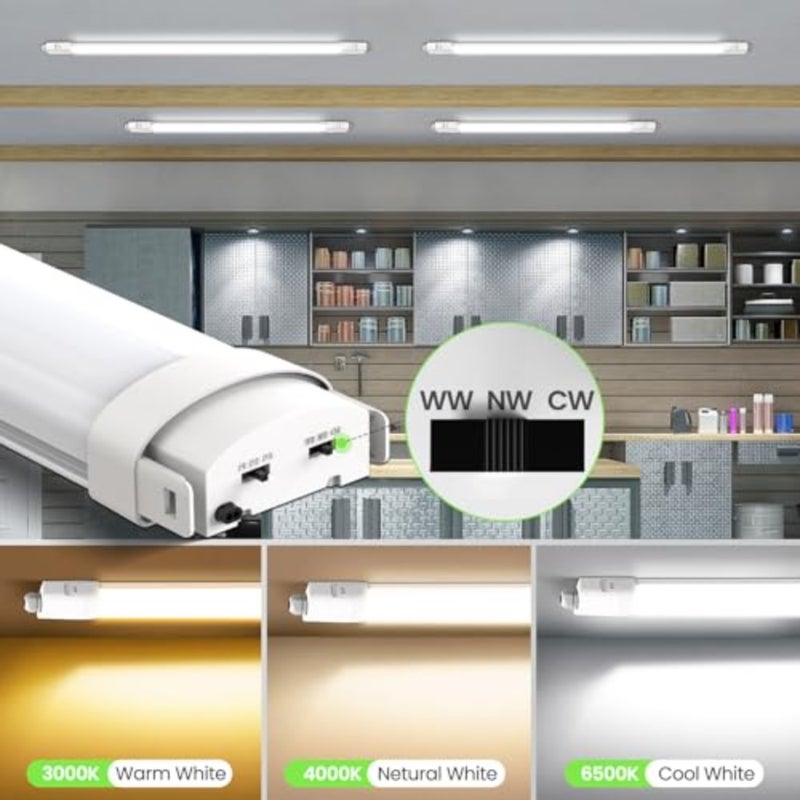 Pack of 2 LED Wet Room Light 120 cm, 3WT 24W/36W/48W LED Tube, 3CCT IP65 Waterproof Wet Room Lamp, Workshop, Ceiling Light for Garage, Basement, Workshop, Wet Room, Bathroom, Office, Warehouse - Image 5