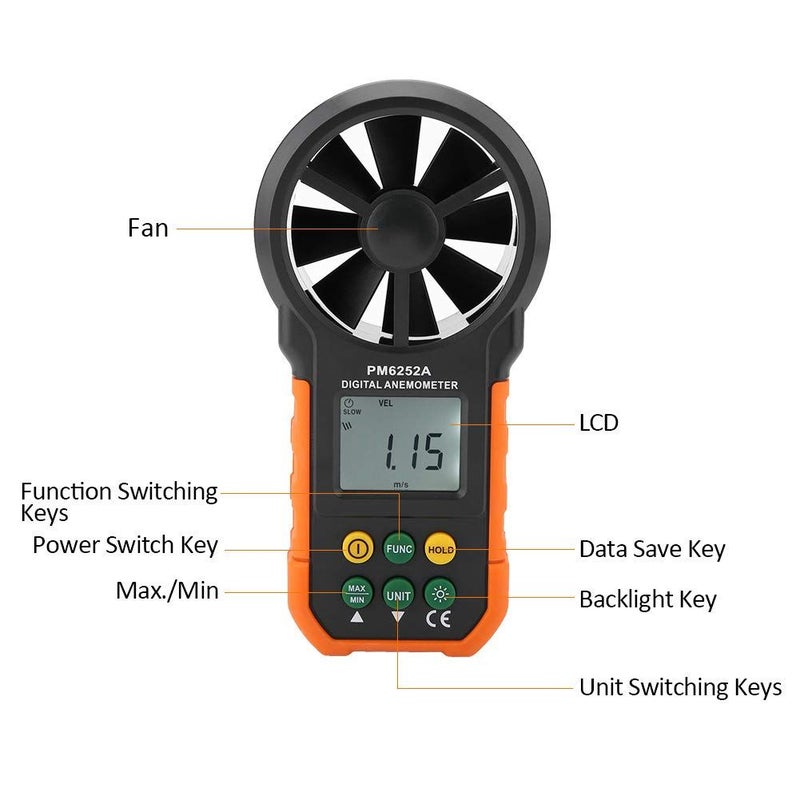 Digital Anemometer Wind Speed Meter Air Flow Gauge With LCD Backlight Data Hold Min Function Black For Handheld Fixed Measurement Indoor Outdoor - Image 4