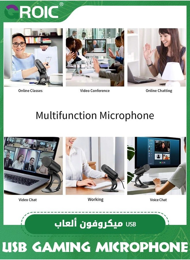 GROIC - USB Computer Microphone, Podcast Mic Desktop with Mute Button for Recording Streaming, Omnidirectional Condenser, Plug&Play Stand Volume Control PC, Laptop, Mac, YouTube - Image 1