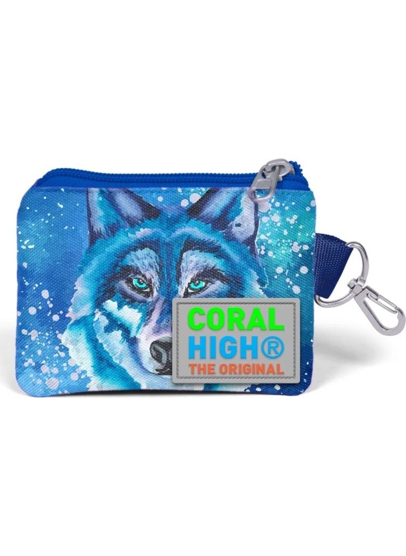 CORAL HIGH Blue Wolf Patterned Coin Purse Boy