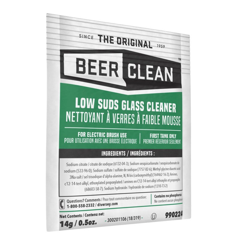 Diversey BEER CLEAN 990224 Low Suds Glass Cleaner, Restaurant Barware & Glassware Cleaner for Auto Brush, Powder Packets, 0.5-Ounce (Pack of 100) - Image 2
