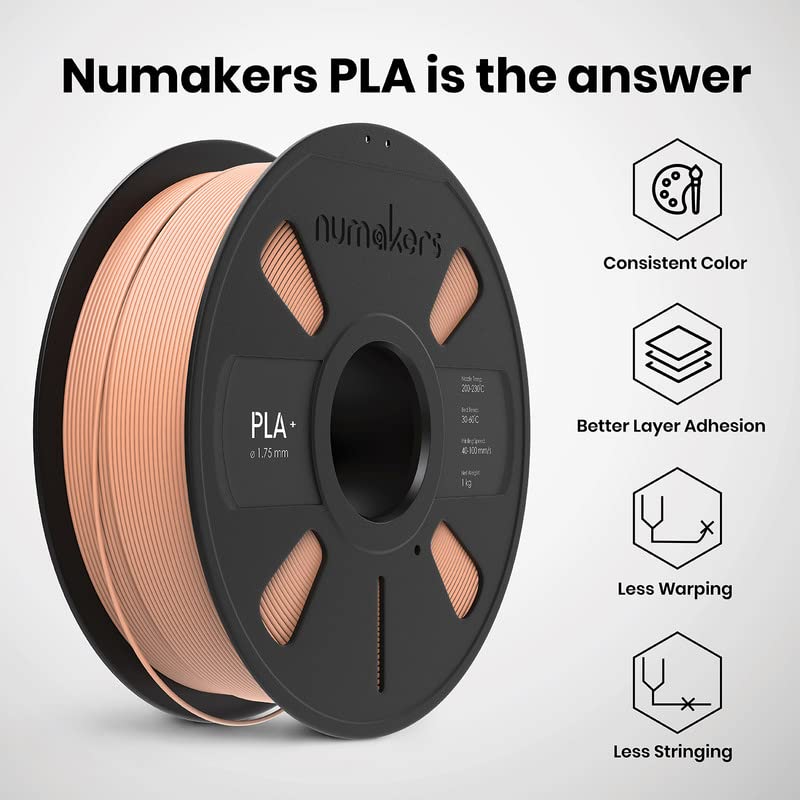 NUMAKERS خيوط طابعة ثلاثية الأبعاد PLA+، 1.75 مم، دقة أبعاد +/- 0.03 مم، بكرة 1 كجم (2.2 رطل)، متوافقة مع معظم طابعات FDM (جلد المشمش) - Image 5