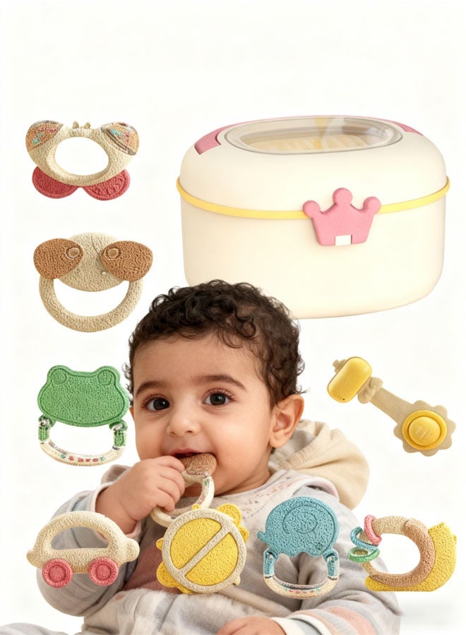 كيلا لعبة خشخيشة للأطفال، 8 قطع، ألعاب تسنين للرضع، مجموعة ألعاب حسية خشخيشة الإمساك والدوران، مادة سيليكون صالحة للطعام، هدية ألعاب حديثي الولادة، مجموعة ألعاب تعليمية مبكرة - Image 1