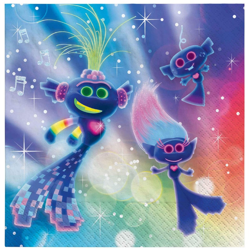 Amscan Premium Multicolor Trolls World Tour Beverage Napkins 5 x 5 16 Count Vibrant Festive EcoFriendly Super Absorbent Quality Perfect For Celebrations Themed Parties