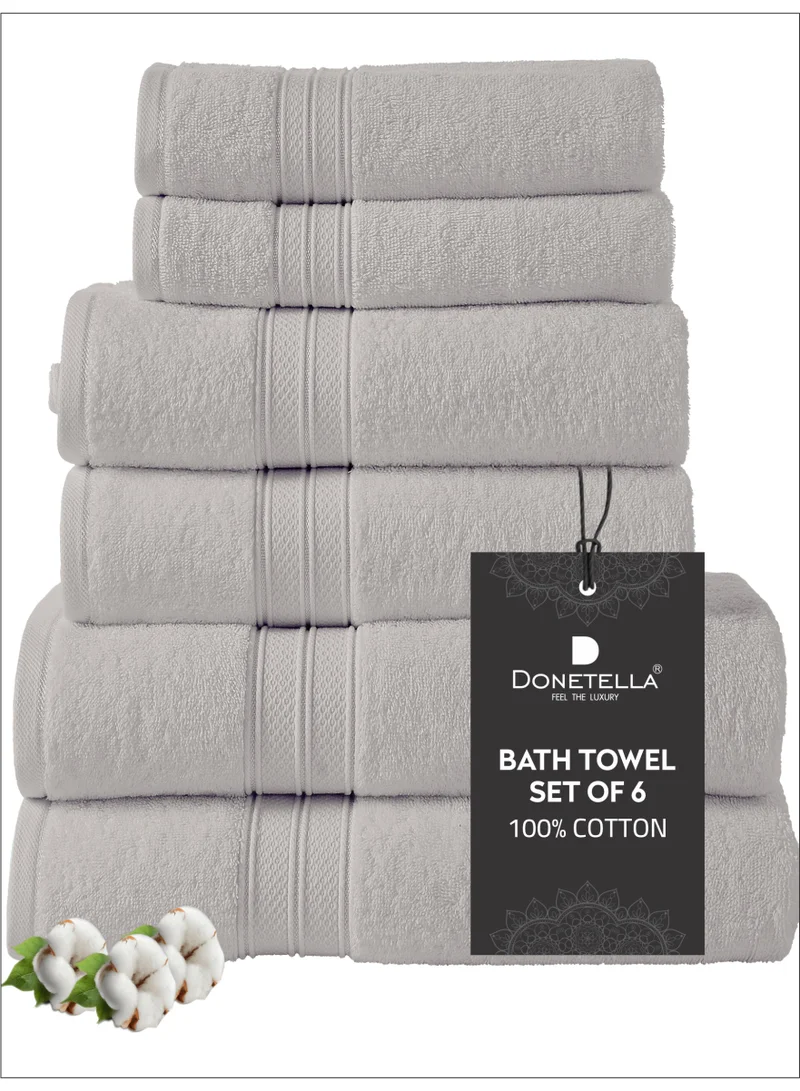 Donetella Premium Towel 6-Pcs Set, 100% Combed Cotton 600 GSM, Highly Absorbent, Quick Dry Towel Set Include 2 Bath Towel, 2 Bath Sheet, 2 Hand Towel, Best Set for Bathroom Gym, Hotel And Spa,White