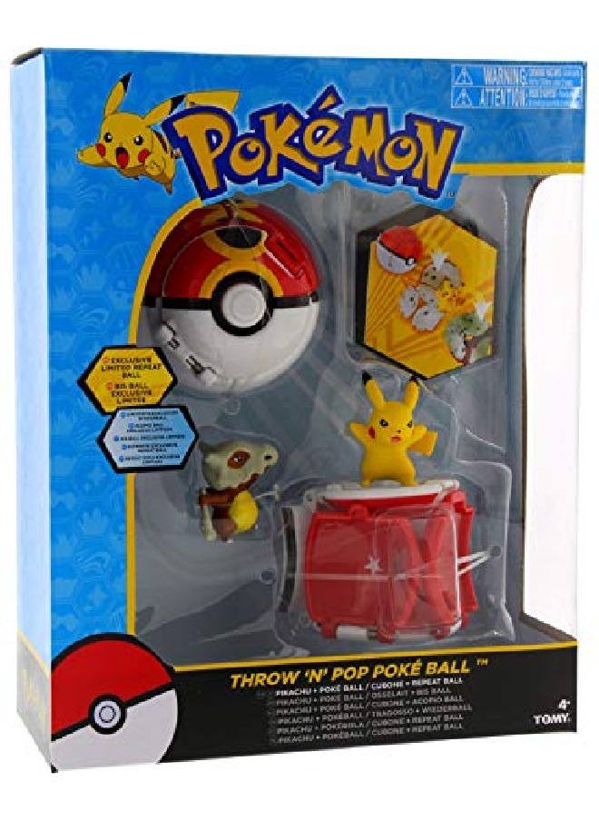 TOMY - Tomy Pokemon Throw 'N' Pop Duel Pikachu Pokeball & Cubone Repeat Ball Figure Set - Image 1