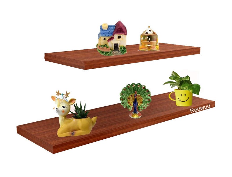Redwud Redwud Lyla Multipurpose Wooden Wall Mounted Shelf Book Shelf Corner Shelf for Wall Decor Display Rack and Shelves Wall Shelves for Living Room Bedroom Office Walnut Set of 2 - Image 3