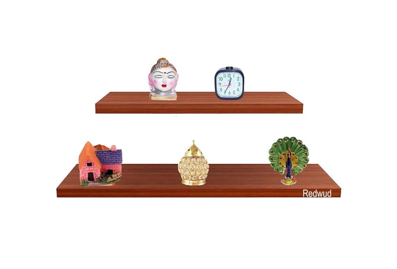 Redwud Redwud Lyla Multipurpose Wooden Wall Mounted Shelf Book Shelf Corner Shelf for Wall Decor Display Rack and Shelves Wall Shelves for Living Room Bedroom Office Walnut Set of 2 - Image 1