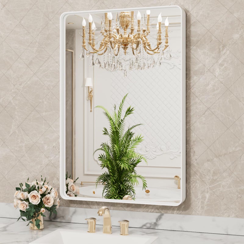 LOAAO 20x30 Inch White Metal Framed Bathroom Mirror for Wall, White Bathroom Vanity Mirror Farmhouse, Large Rounded Rectangle Mirror, Anti-Rust, Hangs Horizontally or Vertically - Image 4