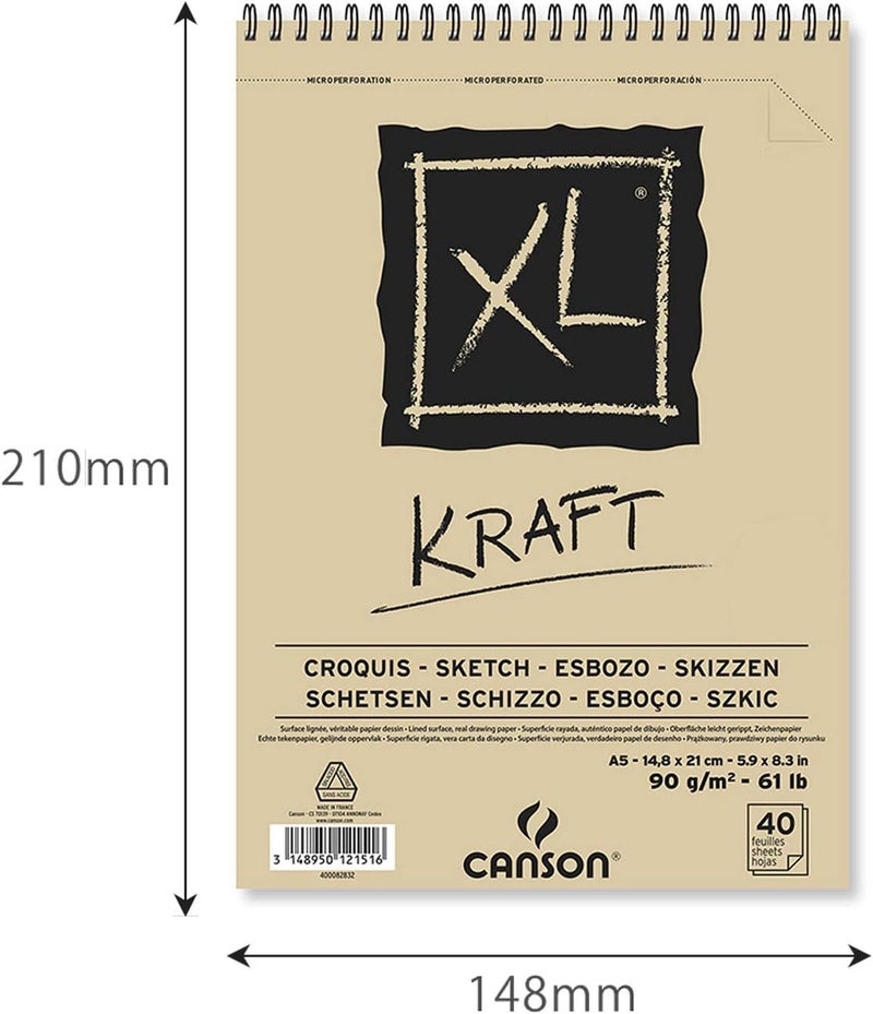 CANSON CANSON XL Kraft 90gsm A5 Paper Laid Spiral Pad Short Side 40 Sheets Ideal for Professional Artists  Illustrators - Image 3
