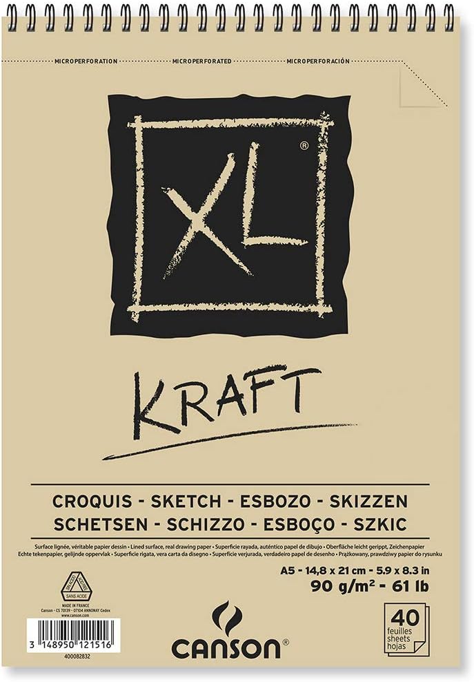 CANSON CANSON XL Kraft 90gsm A5 Paper Laid Spiral Pad Short Side 40 Sheets Ideal for Professional Artists  Illustrators - Image 1