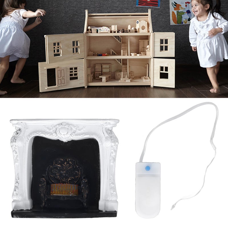 Dollhouse LED Fireplace Rococo Style Simple Switch Control Portable Resin 1:12 Dollhouse Miniature Decoration - Image 2
