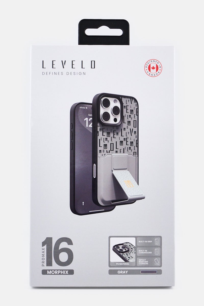 LEVELO iPhone 16 Pro Max Morphix Gripstand Case With Cardholder, Grey - Image 2