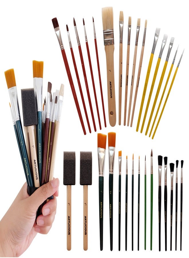 Artlicious Paint Brushes - Acrylic Paint Set and Detail Paint Brushes for Kids - Use with Craft, Watercolor, Oil, Gouache Paints, Face Art, Washable Paints, Miniature Detailing and Rock Painting - Image 1