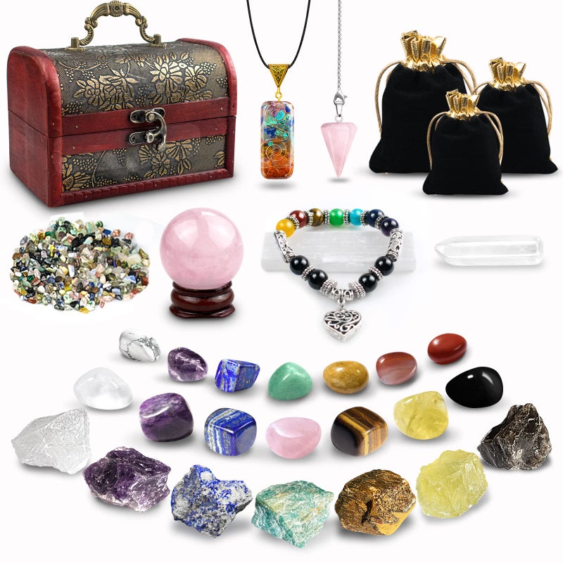 Healing Crystals Set 28 Pcs Crystals and Healing Stones 7 Chakra Stones Kit for Beginners Raw Protection Reiki Spiritual Energy Meditation Natural Gem with Wooden Box Crystals Gifts for Women