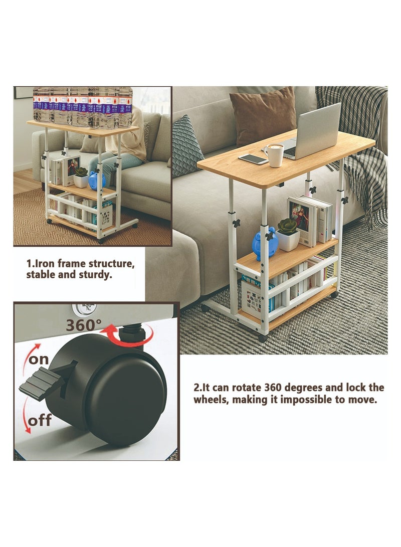Yolu Adjustable Home Office Desk,Portable Bedside Laptop Table, Height-Adjustable Study Computer Desk for Small Spaces, Movable Sofa Side Table on Wheels - Image 2