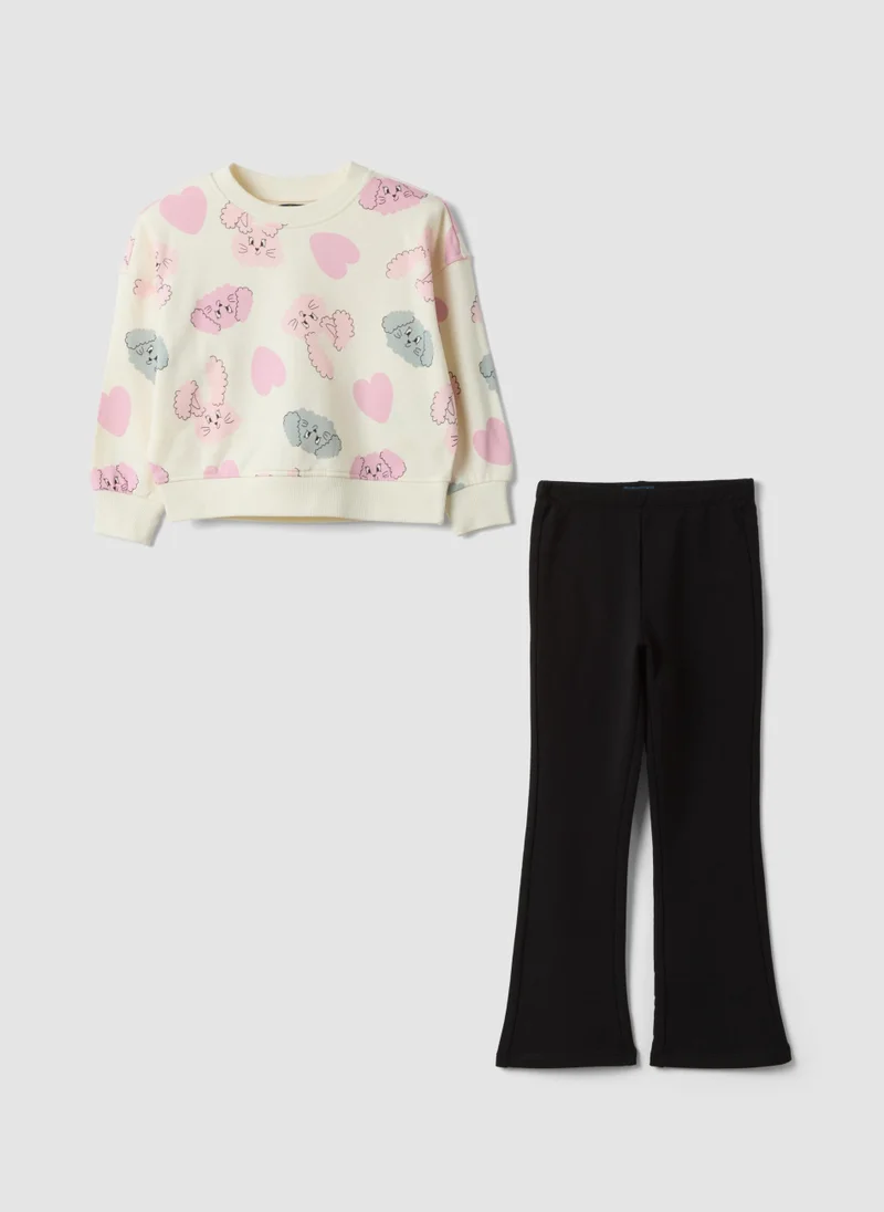 او في اس OVS Multicoloured pure cotton girlsâ€™ set with sweatshirt and puppy print