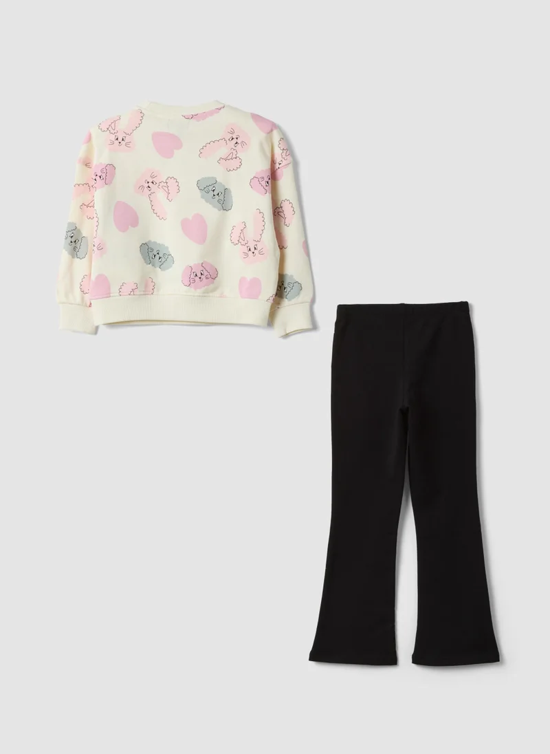 او في اس OVS Multicoloured pure cotton girlsâ€™ set with sweatshirt and puppy print