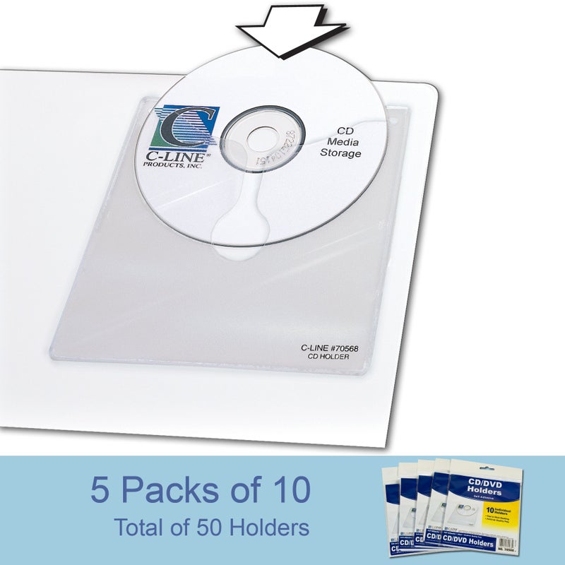 C-Line Self-Adhesive CD Holder, 5.33 X 5.66 Inches, Clear, 5 Packs of 10 Sheets, 50 Total (70568-5) - Image 3