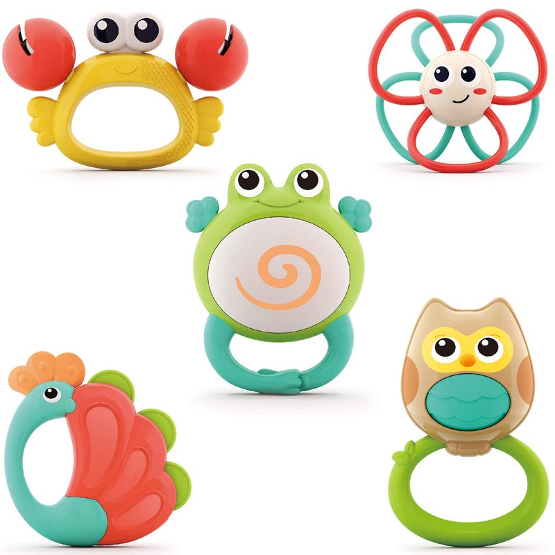 Yiosion Baby Rattles Toys Set Infant Grab N Shake Rattle Sensory Teether Development Learning Music Toy Newborn Babies First Birthday Gifts for 0 1 2 3 4 5 6 7 8 9 10 12 Month Boy Girl