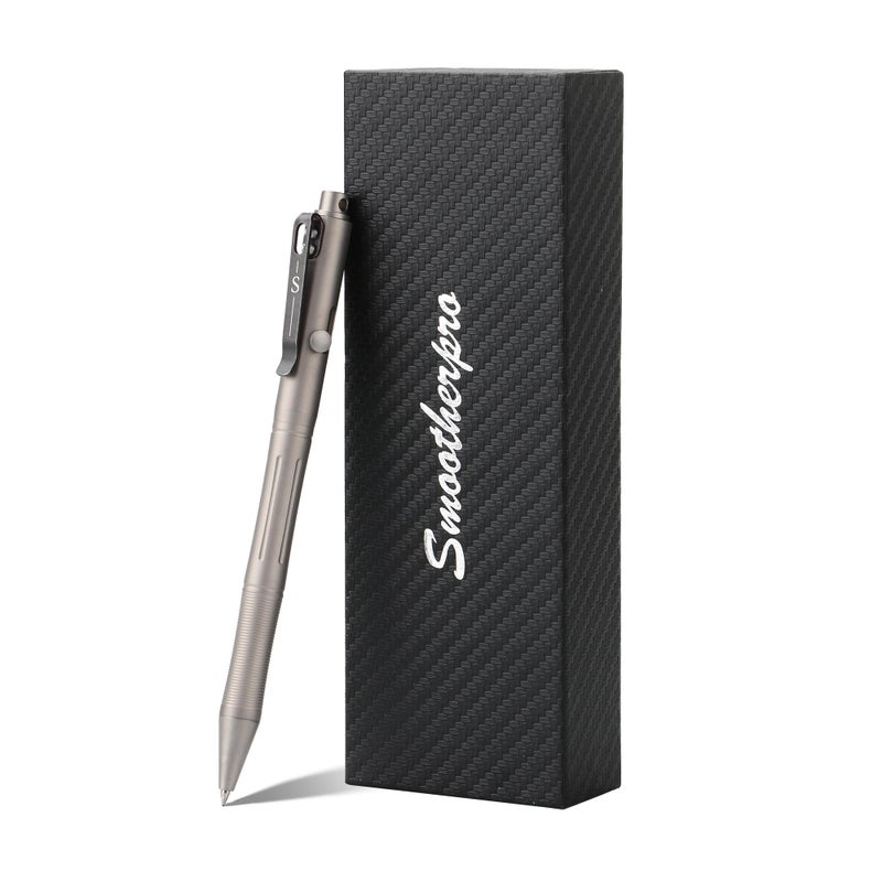 SMOOTHERPRO Titanium Bolt Action Pen Compatible with Pilot G2 Refill Stainless Steel Pocket Clip for EDC Signature Business Writing Journaling Sandblasted Gray(RG340) - Image 1
