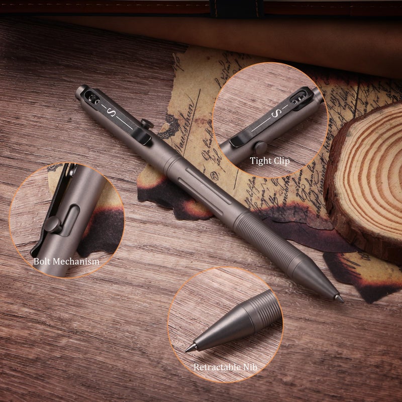 SMOOTHERPRO Titanium Bolt Action Pen Compatible with Pilot G2 Refill Stainless Steel Pocket Clip for EDC Signature Business Writing Journaling Sandblasted Gray(RG340) - Image 3