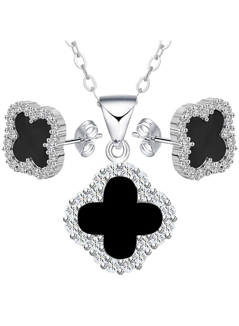 J.Rosée Swarovski Elements Crystal 18K Gold Plated 925 Sterling Silver Four Leaf Clover Pendant Necklace and Studs Earrings J.Rosée Fashion Jewelry Sets for Women Gift Packing JR-1019  - Image 1