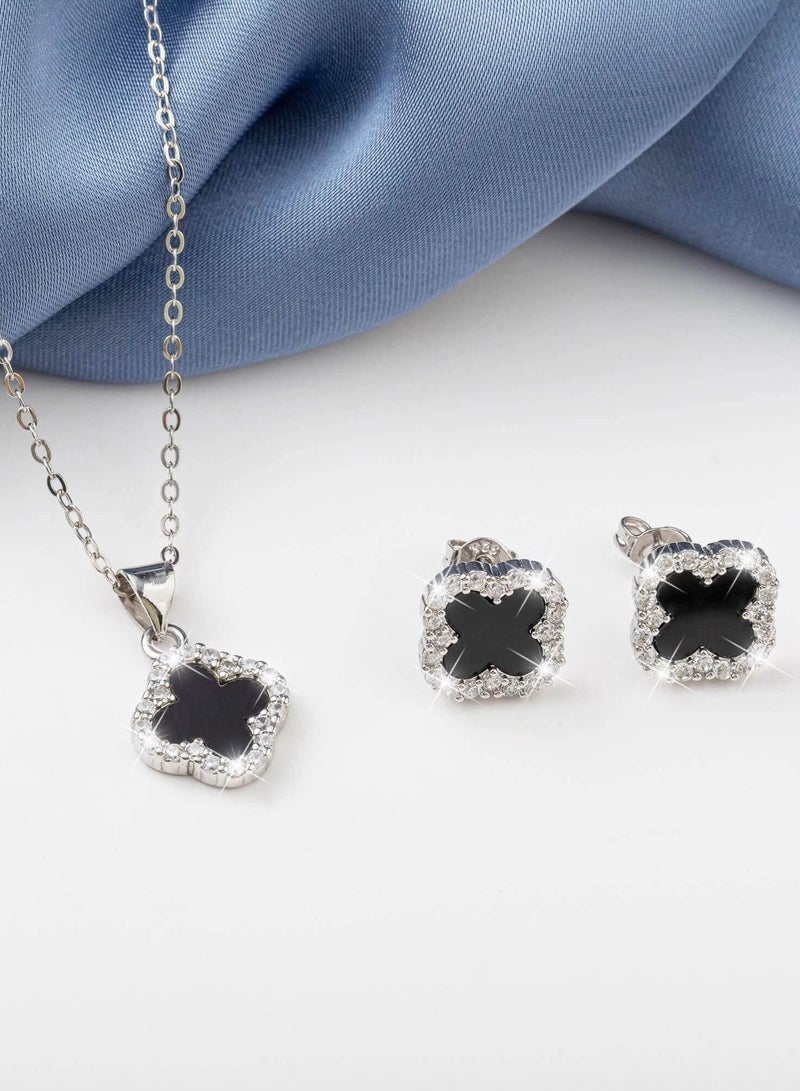 J.Rosée Swarovski Elements Crystal 18K Gold Plated 925 Sterling Silver Four Leaf Clover Pendant Necklace and Studs Earrings J.Rosée Fashion Jewelry Sets for Women Gift Packing JR-1019  - Image 2