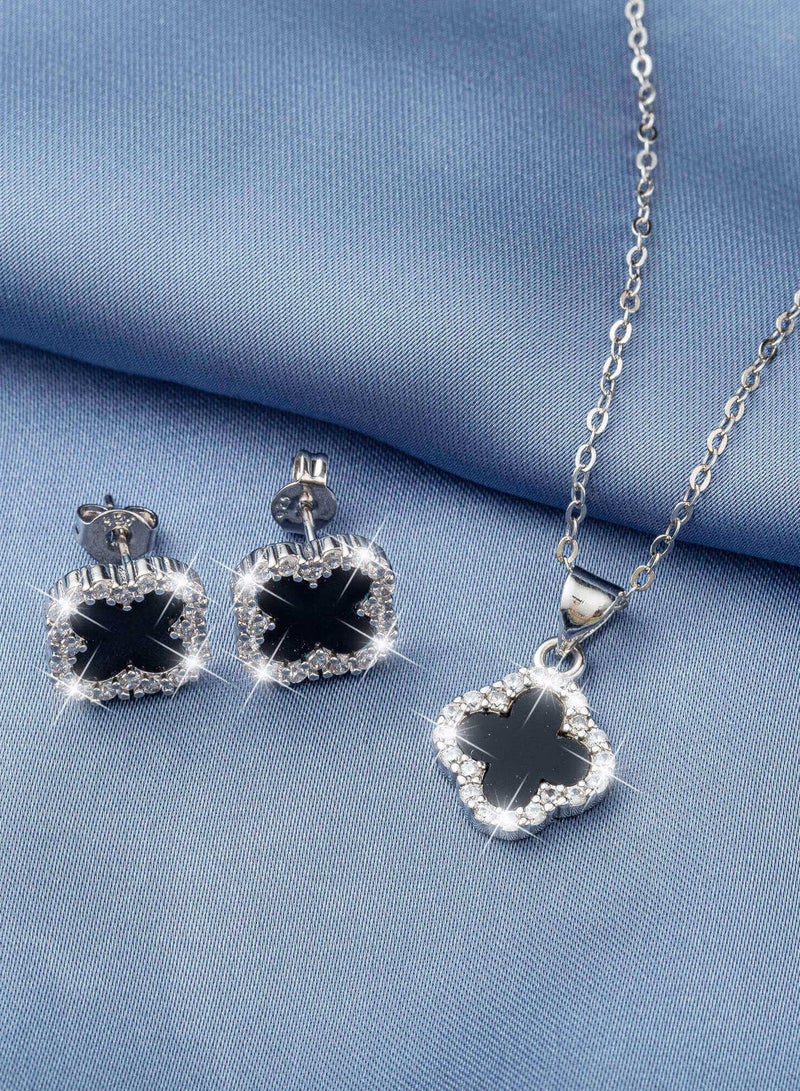 J.Rosée Swarovski Elements Crystal 18K Gold Plated 925 Sterling Silver Four Leaf Clover Pendant Necklace and Studs Earrings J.Rosée Fashion Jewelry Sets for Women Gift Packing JR-1019  - Image 3